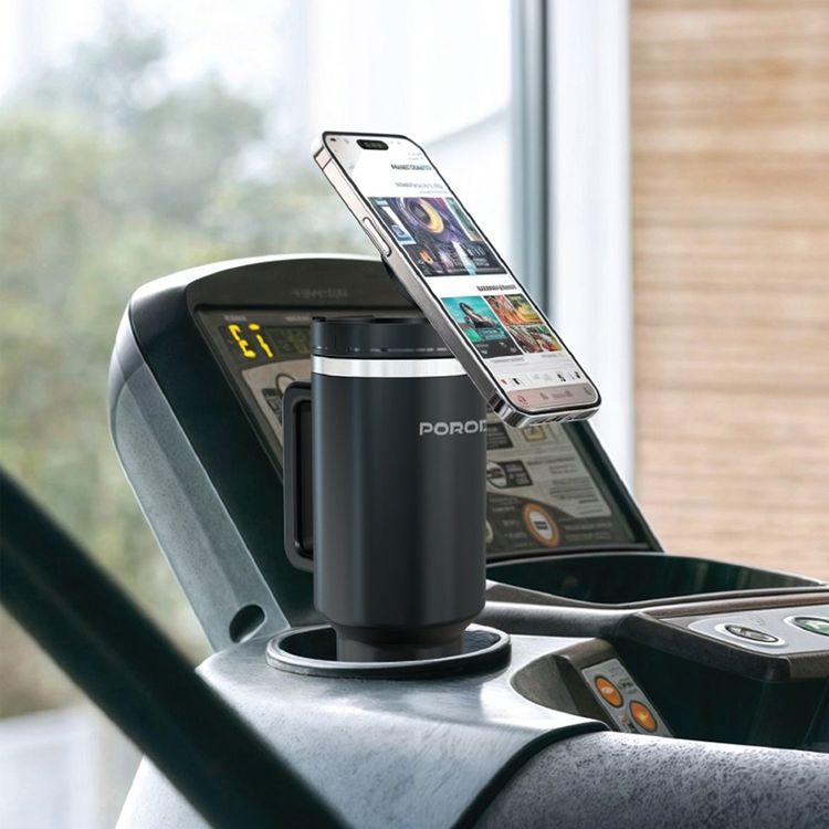 Porodo Lifestyle Magnetic-Mount Insulated Tumbler with 1.2L Capacity, MagSafe Compatibility, Stainless Steel Material, 90° Tilt Angle, Effortless Multitasking, 360° Rotation - Black