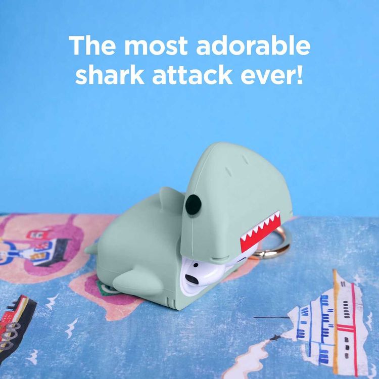 حافظة Elago Shark متوافقة مع Apple Airpods، محمية بأناقة، سيليكون ممتاز متين، طلاء خاص مضاد للانزلاق في الغطاء، خفيف الوزن، يمكنك إحضارها إلى أي مكان معك - نعناع صغير