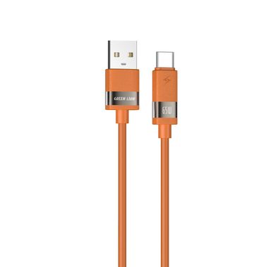 كابل Green Lion Matte Silicone USB-A إلى USB-C بقوة شحن 65 واط، نقل بيانات USB 2.0 بسرعة 480 ميجابت في الثانية، آمن وموثوق، للشحن والمزامنة، مصنوع من السيليكون غير اللامع وسبائك الألومنيوم، بطول 1 متر - اللون البرتقالي