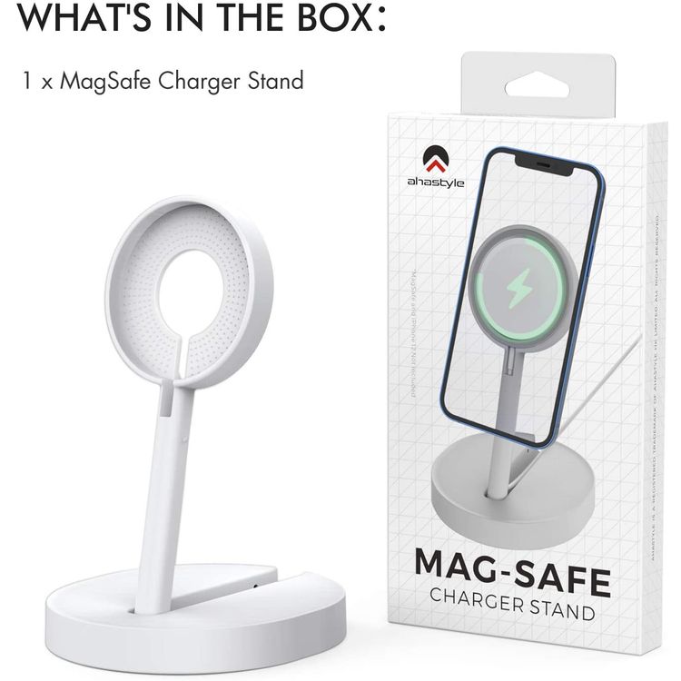 AhaStyle ABS Plastic Foldable Stand Phone for MagSafe Charger, Anti-Slip Rubber Base, Adjustable Charger Holder Dock Mobile Phone Accessories Compatible with iPhone 12/12 Pro/12 Mini/12 Pro Max - White