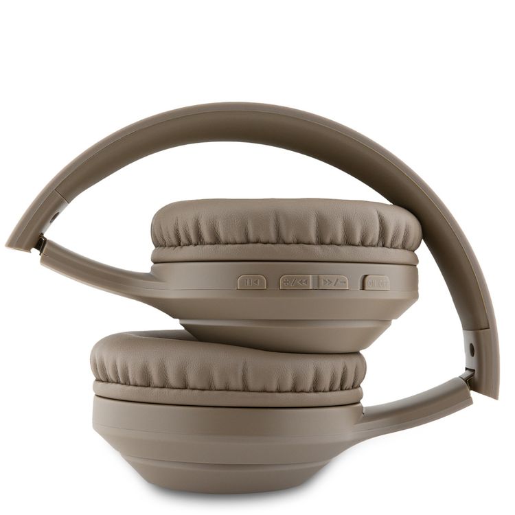 سماعات رأس جيس بشعار مطبوع كلاسيكي، وقت تشغيل 32 ساعة، وقت شحن ساعتين، وسادة مريحة عالية الجودة، تحكم في التشغيل والمكالمات، مقاومة للماء، مكالمات بدون استخدام اليدين، منفذ اتصال USB-C - بني