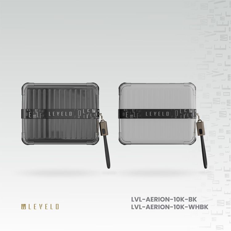 Levelo Aerion Portable 10000mAh Power Bank with Luggage Design, LED Display, Over Current Protection, Lithium-ion Battery, Grip Cable, Fast Charging Support - Black