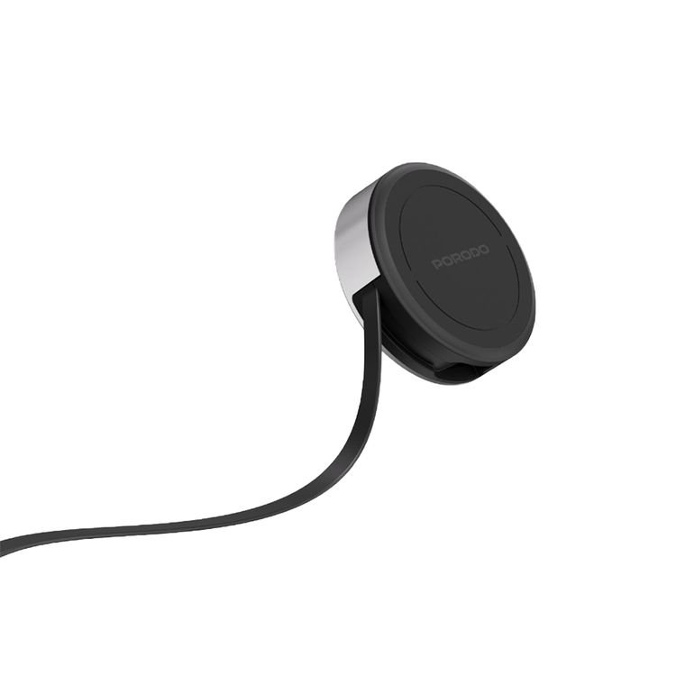 Porodo Magnetic Wireless Charging Pad with Retractable USB-C Output, 15W Fast Charging Mode, 90cm Cable Length, 10W Wireless Charging, Strong Magnetic Grip, Universal Compatibility, Portable & Compact Design - Black