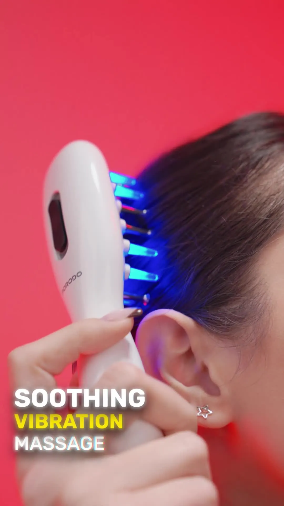 Porodo Light Scalp Massager Comb with 8mL Oil Container, 3-Mode Light , EMS Scalp Therapy, Soothing Vibration Massage, Type-C Charging, Auto Shut-Off Safety, 2 Hours Working Time - White