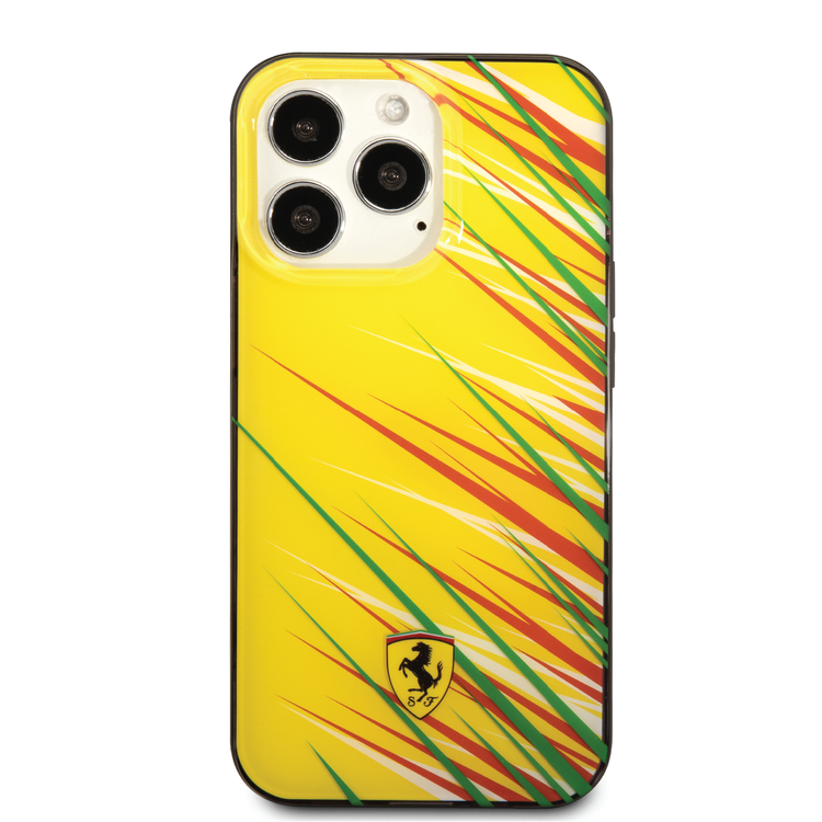 Ferrari PC/TPU Case with Double Layer Grass Print iPhone 14 Pro Max Compatibility - Yellow