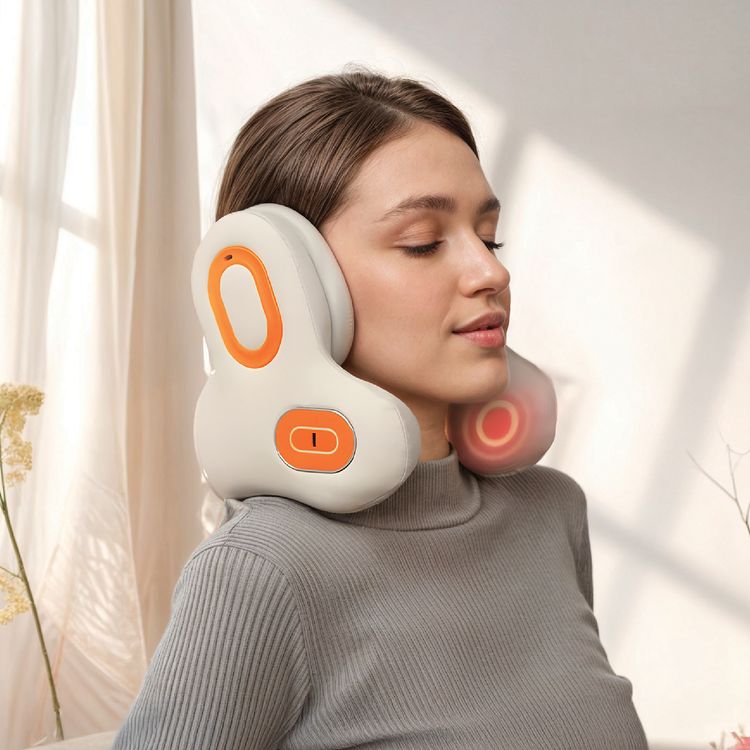 Porodo Lifestyle ZenComfort Neck Pillow with Music Playback, Up to 4 Hours Working Time, Noise Cancellation, 1500mAh Battery Capacity, Wrap-Around Relief - Khaki