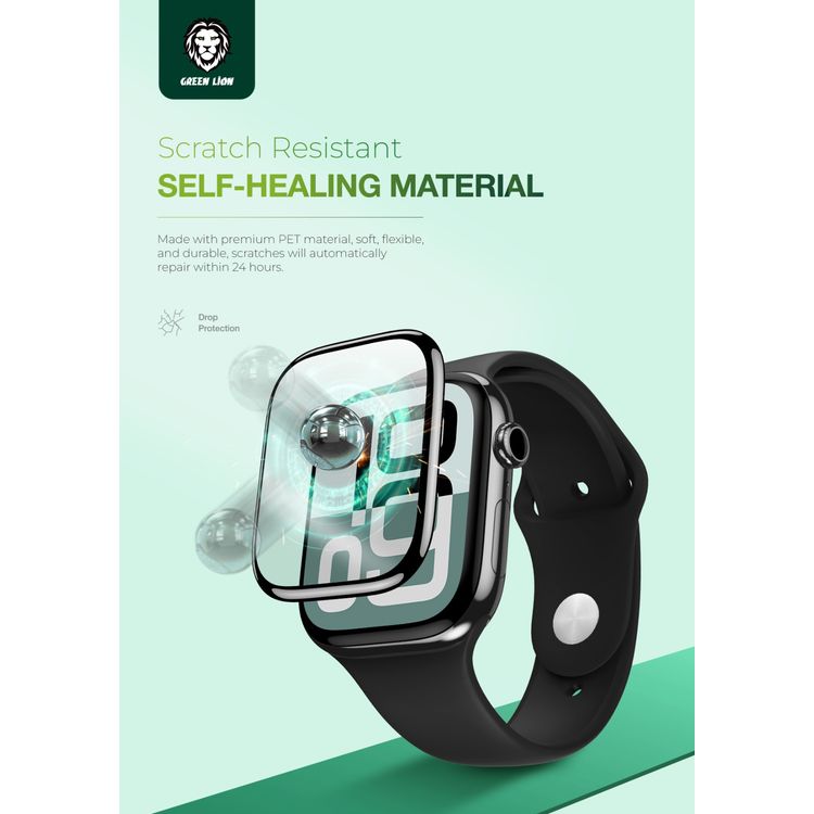 واقي شاشة ثلاثي الأبعاد من Green Lion لساعة Apple Watch Series 10، مقاس 46 مم، مضاد لبصمات الأصابع، مضاد للخدش، لمسة حساسة، وضوح عالي، مقاوم للصدمات، حماية من السقوط، مادة ذاتية الشفاء - شفاف