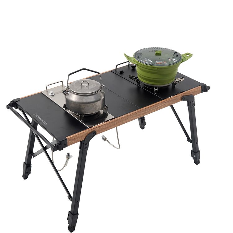 طقم طهي بورودو مع موقد مزدوج طاولة تخييم بلهب قابل للتعديل، إشعال كهربائي، محمول وسهل الحمل، تنظيف سهل بالمسح، طول خرطوم الغاز 65 سم، تصميم متعدد الوظائف - أسود