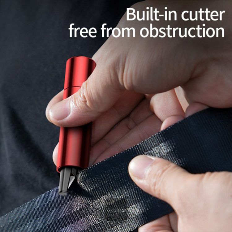 Baseus Sharp Tool Safety Hammer with Tungsten Steel Head, 55 HRC Rating, Sharp Blade to Cut Seatbelts, Mounted Spring to Strengthen the Impact Force - Red