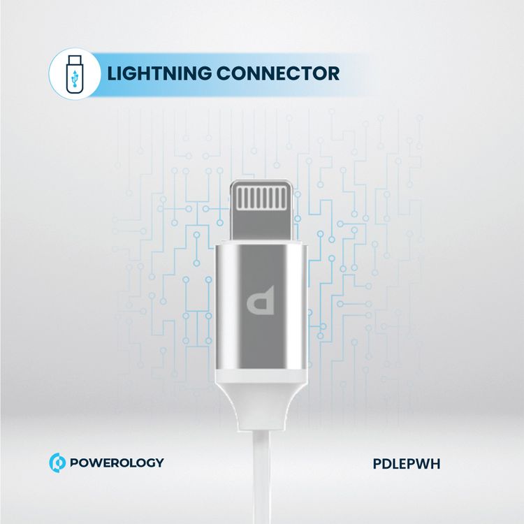 سماعات ستيريو من باورولوجي مع موصل Lightning، بطول كابل 1.2 متر، قدرة إخراج 3 مللي واط، جودة صوت عالية الدقة، مقاومة 32 أوم، مدعومة بسيري - لون أبيض.