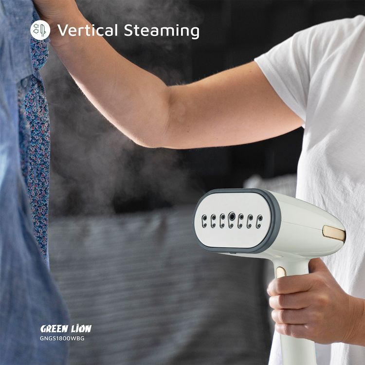 Green Lion Garment Steamer with 1800W Rated Power, 350mL Water Tank Capacity, 32g/min Steam Output, 65.56-110°C Temperature Range, Vertical, Flat, Inclined Steaming, 35 Seconds Fast Heating Time, 20 Minutes Continuous Steam Time, Gentle Fabric Care, Automatic Shut Down, Detachable Water Tank - Beige