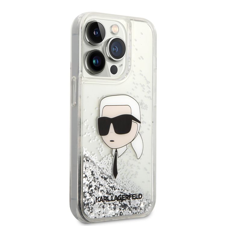 Karl Lagerfeld Liquid Glitter NFT Karl Head Translucent Logo iPhone 14 Pro - Silver