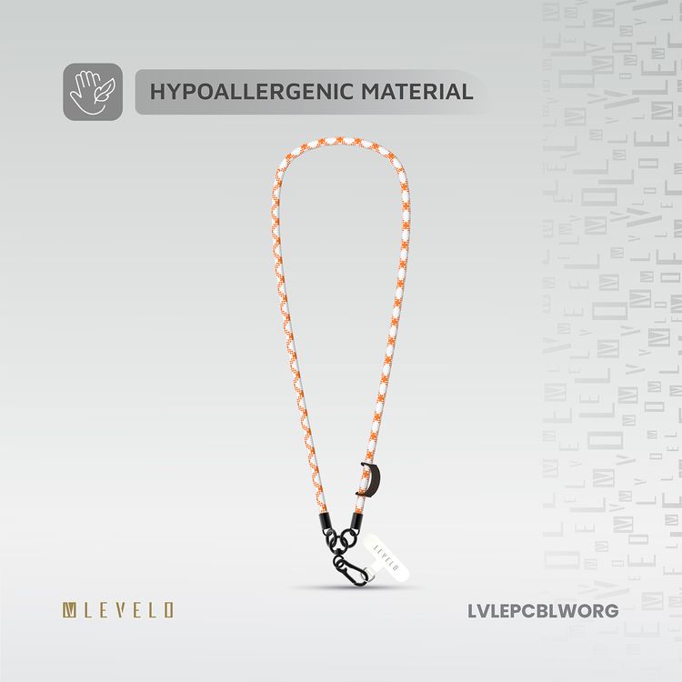 Levelo Everly Phone Crossbody Lanyard, 1.2m, Polyester Fiber, Metal Finish, Lightweight, Durable Material, Adjustable Straps, Universal Compatibility, Hypoallergenic Material - Orange / White