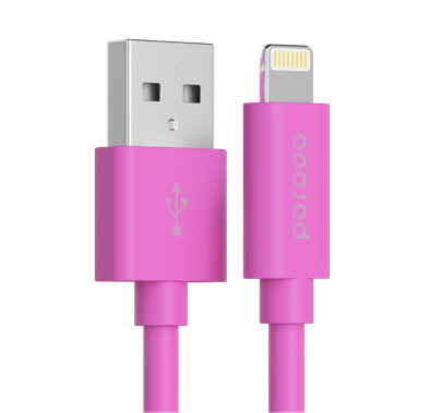 Porodo PVC Cable Compatible for Lightning Devices 1.2m 2.4A, Fast Data Sync & Charge, Durable and Portable Connector, Tactile & Robust Exterior, Dirt Resistance, MFi Certified - Pink