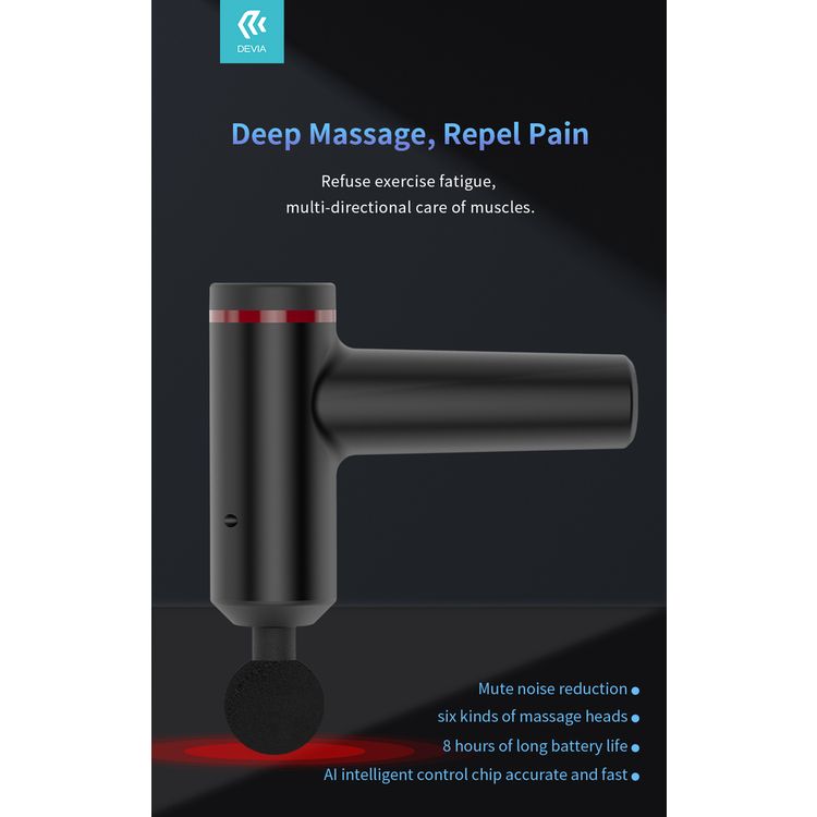 Devia 359668-BK General Fascia Gun Electric Massager Muscle Relaxer for Pain Relief { Brush Motor } 2000mah 25W - Black