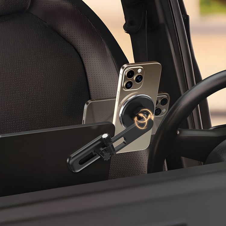 Porodo MagSpin Magnetic Phone Holder with 360° Flexible Rotation, Compatible with 60-90mm Smartphones, ABS Material, 18N Magnetic Strength, Adjustable Viewing Angle, Multi-Surface Mount - Black