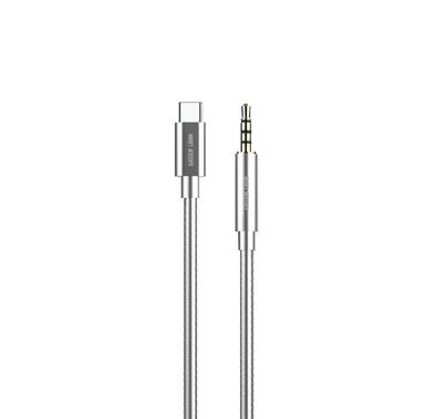 كابل Green Lion USB-C إلى AUX بطول 90 سم، مصنوع من مادة PVC وطلاء الفولاذ المقاوم للصدأ، إشارة مستقرة، تصميم متين، عمر يصل إلى 10000 انحناء - فضي