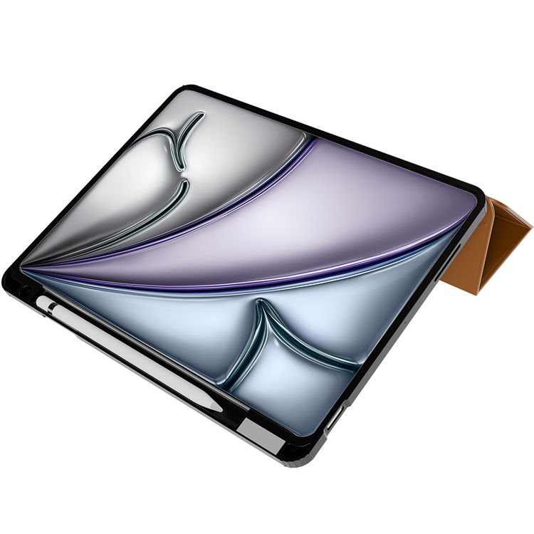 Levelo Conver Clear Back Leather Case for iPad Air 11" (2024), Built-in Pen Slot, Accurate Cut-Outs, Easy Snap-On, 360° Protection, Vertical & Horizontal Positioning - Brown