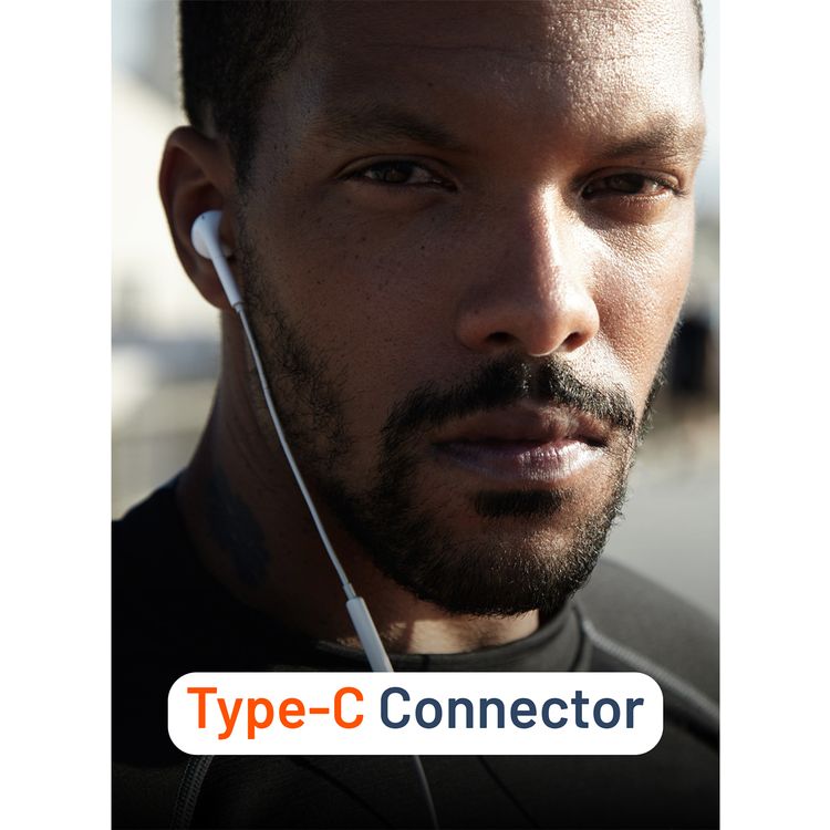 Porodo Soundtec Mono Earphone with Type-C Connector, 3-Button Controls, High-Clarity Microphone, 120 cm Cable Length - White