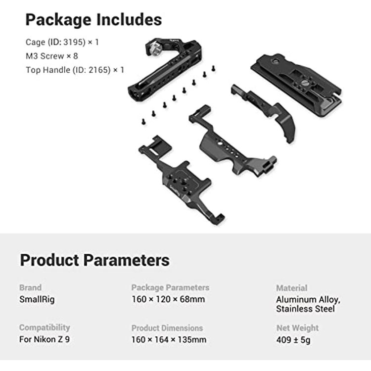 SMALLRIG Z 9 Cage Kit for Nikon Z 9 Camera with Top Handle , Aluminum Alloy Cage for Nikon Z 9 - 3738 - Black