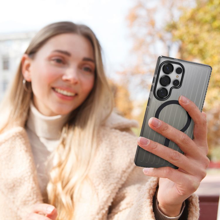 Levelo Cabin MagSafe Case for Samsung S26 Ultra, Shock-Resistant Bumper, Strong Magnets, 1.5m Drop Tested, Shockproof Corners, Enhanced Camera & Screen Protection, 2H Scratch Resistance, Ever-Clear Technology - Smokey Black