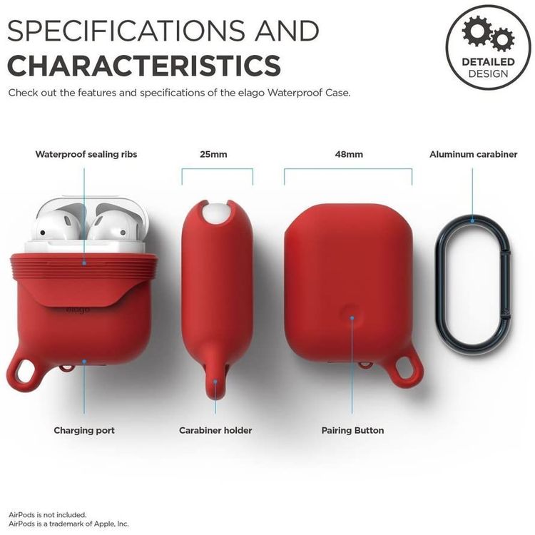 Elago Waterproof Case Compatible For Apple AirPods 1&2 Generation, up to 1 meter (3.3 feet), Charge by Opening Bottom Cap, Layers of Protection, Dust & WaterProof Protective Cover