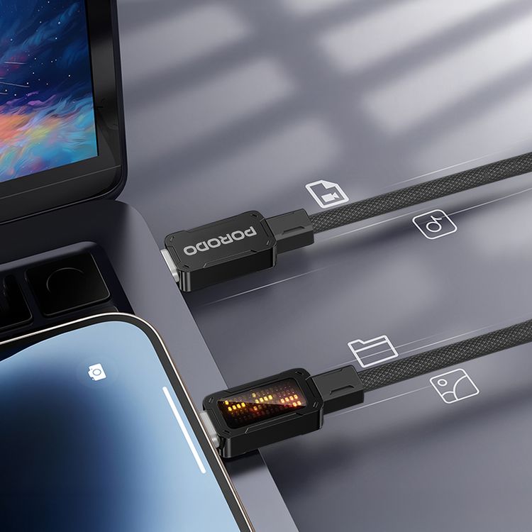 Porodo USB-C to USB-C  Braided Cable with 100W Rated Power, 480Mbps Data Transfer, 1m Cable Length, Fast Charging & Data Transfer - Black