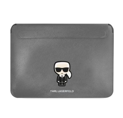 Karl Lagerfeld Saffiano Ikonik Karl Computer Sleeve Compatible for a 14-inch notebook / tablet, Slim Lightweight Portable Storage Bag, Protective Case Cover - Silver