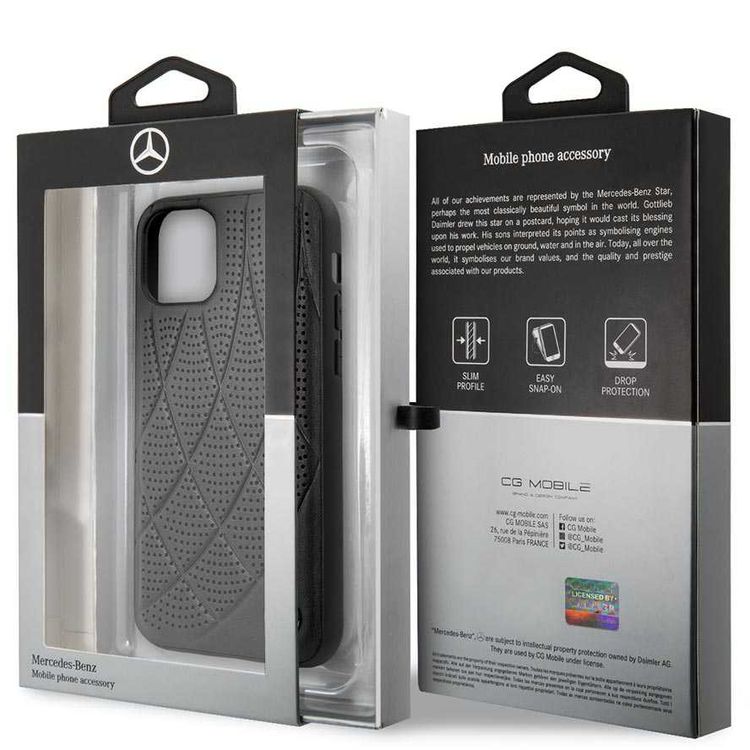 Mercedes-Benz Hard Case Quilted Perforated Genuine Leather For iPhone 11 Pro - Black