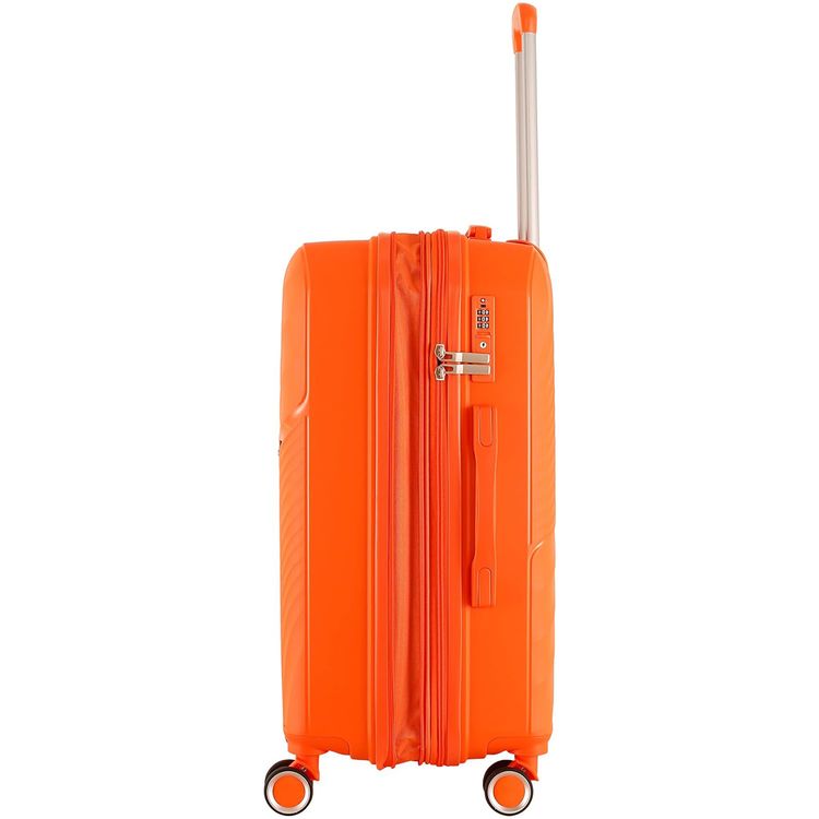 H.T Luggage Bag, Hard Case Polypropylene (PP) Material, Expandable, Telescopic Handle, Scratch Resistant, TSA Lock, Large Case Size - Orange