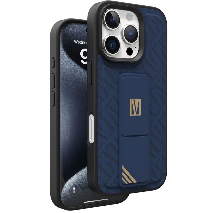 كفر حماية ليفيلو مورفيكس كويرو بمسند لهاتف آيفون 16 برو، قبضة مدمجة، سهل التركيب، زوايا مقاومة للصدمات - أزرق