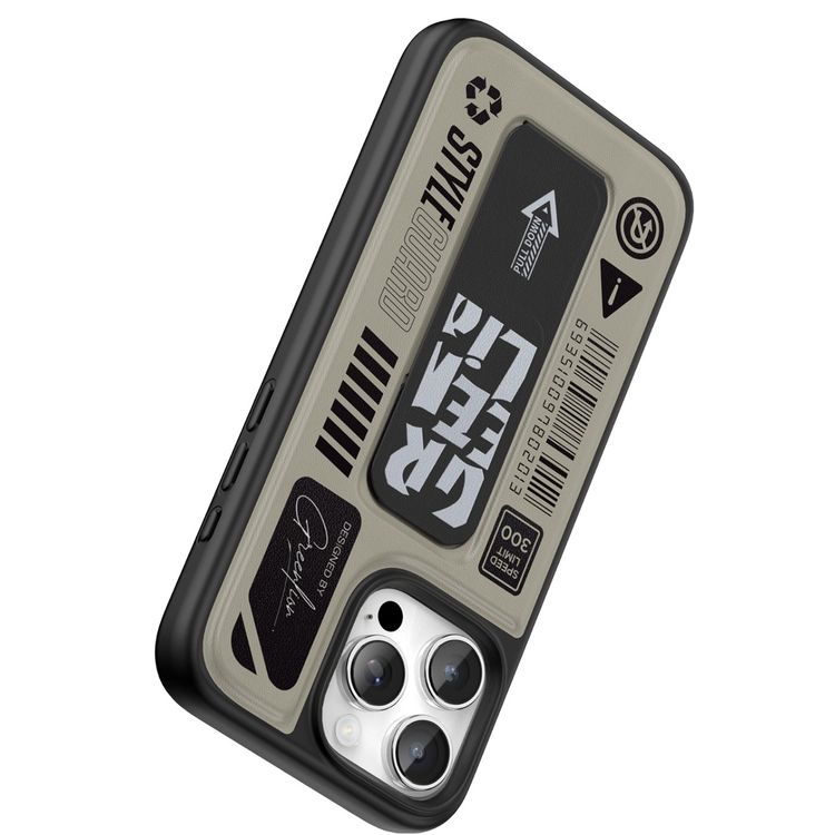 Green Lion Grip Pro MagSafe Case for iPhone 16 Pro, Foldable Leather Grip, 3800gs Force, Drop Protection & Shock Absorption, Anti Scratch - Titanium