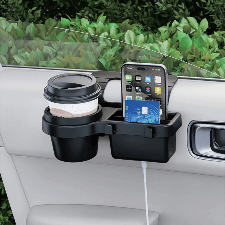 Green Lion Car Window Organizer with Stable & Secure Grip, Anti-Shake Key, Cup & Phone Holder, Storage Box, Charging Cable Slot, Safe for Car Windows, Universal Fit, Hanging Hooks, Adjustable Foam Pads, Space Saving Design - Black