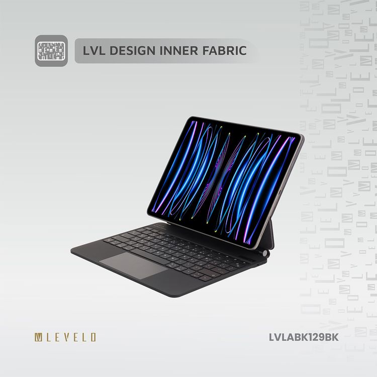Levelo AeroBoard Saffanio Leather Wireless Keyboard for iPad Pro 12.9" & iPad Air 13" M3 (2025) with Multi-Gesture Trackpad, 300 Hours Standby Time, Up to 130° Adjustable Angle - Black