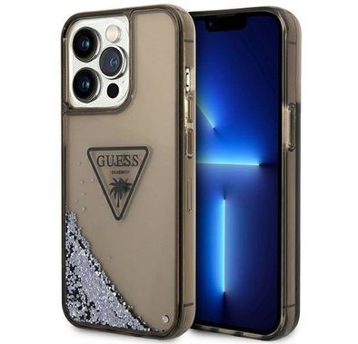 Guess Liquid Glitter Case with Triangle  Translucent Logo - Black - iPhone 15 Pro