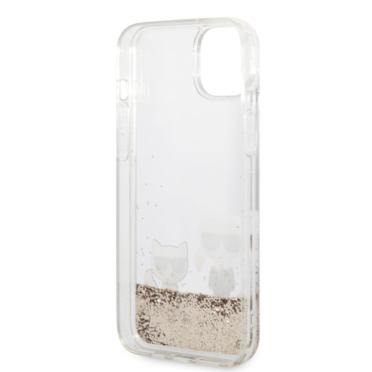 Karl Lagerfeld Liquid Glitter Silicone Case Karl and Choupette Protector iPhone 14 Plus Compatibility - Gold