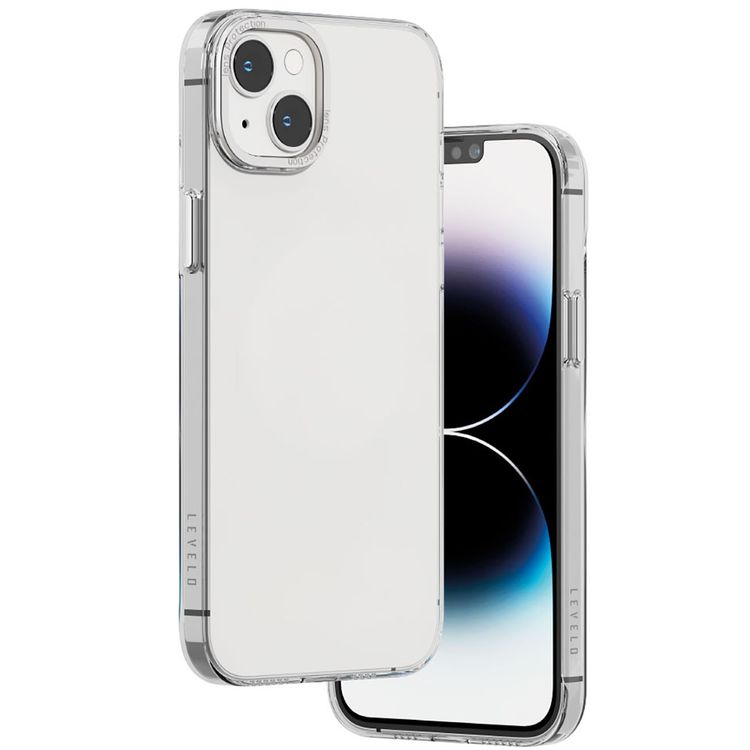 غطاء خلفي شفاف من Levelo Sensa لهاتف iPhone 14 Plus، حلقة كاميرا معدنية، حواف مقاومة للصدمات، شفاف للغاية، سهل التركيب - شفاف/فضي