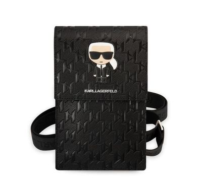 Karl Lagerfeld Wallet with Ikonik Mongram Logo and Patch Design  - Black