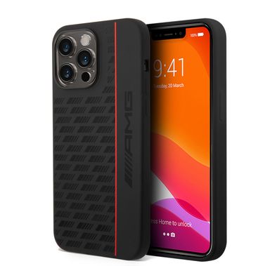 AMG Magsafe Compatibility Liquid Silicone Case with Carbon Pattern iPhone 14 Pro Max Compatibility - Black