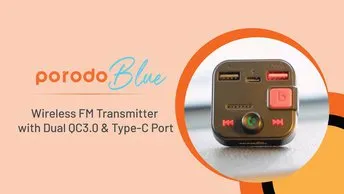 Porodo Blue Wireless FM Transmitter Car Charger in UAE |  Bluetooth Version 5.1 - Black Color | (PB-FM2CWT-BK)