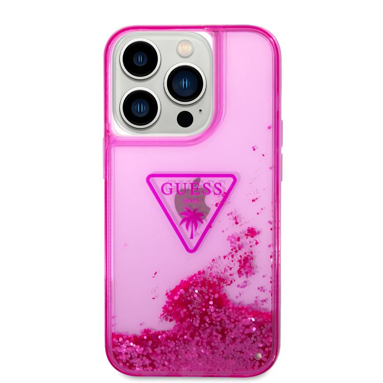 Guess Liquid Glitter Case With Translucent Triangle Logo - iPhone 14 Pro Max - Pink