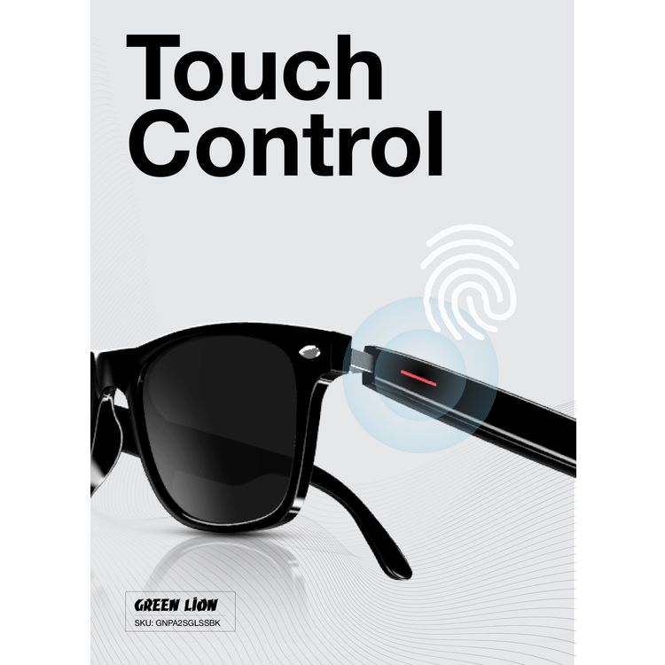 Green Lion Paris 2 Smart Glass with 4-6 Hours Working Time, Bluetooth Version 5.3, 80mAh Battery Capacity, 15m Bluetooth Range, 180 Hours Standby Time, Magnetic Charger, 1.5 Hours Charging Time, Built-in Microphone, UVA & UVB Protection, Touch Control - Black