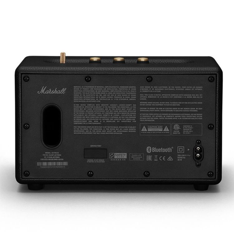 Marshall Acton III Wireless Bluetooth Stereo Speaker, 2 Hours Charging Time, 32 Hours Play Time, Fast Charge, Dust & Water Proof, USB-C Charging Port - Black