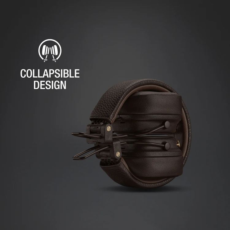 Marshall Major V Wireless On-Ear Headphones with Rugged & Foldable Design, Wireless Charging, 3 Hours Charging Time, Customizable M-Button, Bluetooth Version 5.3, Up to 100 Hours Play Time - Brown