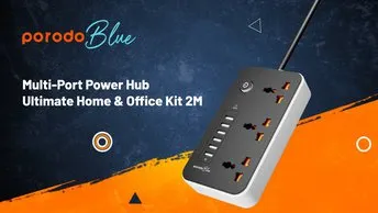 Shop Porodo Blue Multi-Port Power Socket with 3 AC X6 USB-A 2M 2500W (PB-3AC6A2M-BK)