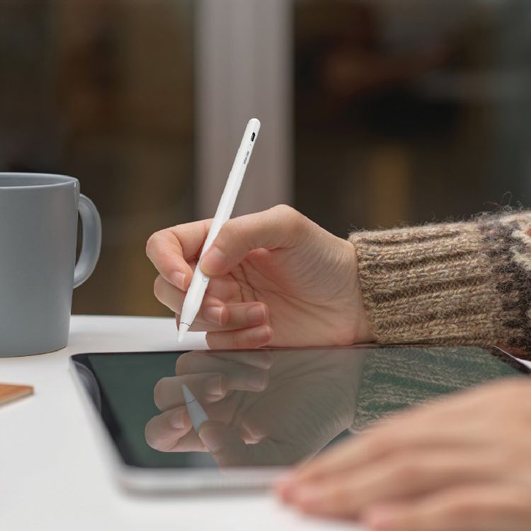 Green Lion Pencil X Universal Pen with LED Indicator, Dual System Support, 1.2mm POM Nib, 125mAh Battery, 8-9 Hours Usage Time, 5 Minutes Auto Power Off Function, Replaceable Tip, Magnetic Attachment - White