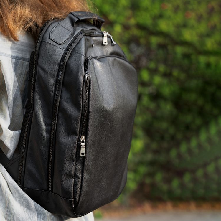 Levelo Elegancia Universal 16" Backpack with LVL Signature Logo, Leather Material, Water Resistant, Multiple Pockets - Black