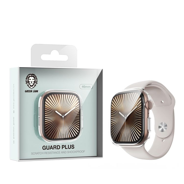 Green Lion Guard Plus PC Case for Apple Watch 46mm, Scratch Resistance, Anti-Fingerprint, Shock Proof, Easy Installation, Ultra Lightweight, Touch Sensitivity - Clear