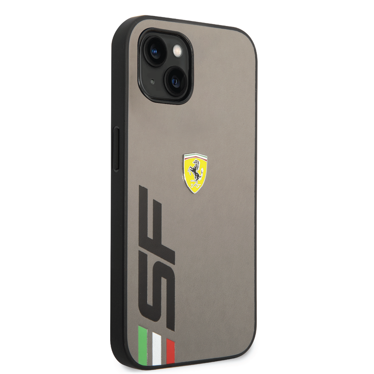 Ferrari PU Leather Case with Printed Big SF Logo iPhone 14 Compatibility - Grey