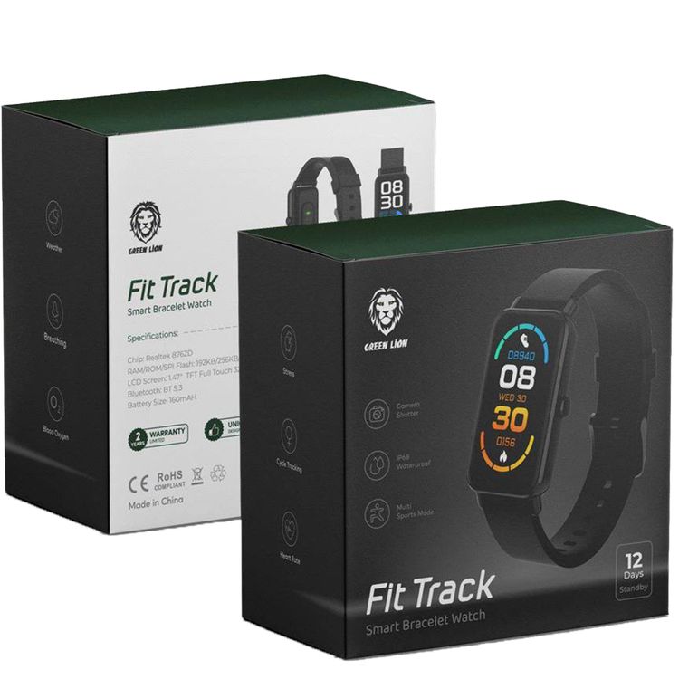 Green Lion Fit Track Smart Watch with 1.47" TFT Full Touch, 320x172 Resolution, 192KB/256KB/64MB RAM/ROM/SPI Flash, 160mAh Battery, Up to 12 Days Standby Time - Black